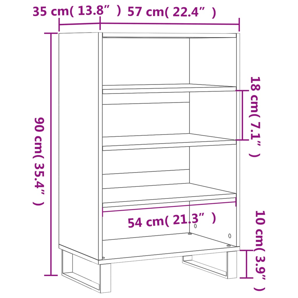 Chest of drawers, white, 57x35x90cm, engineered wood