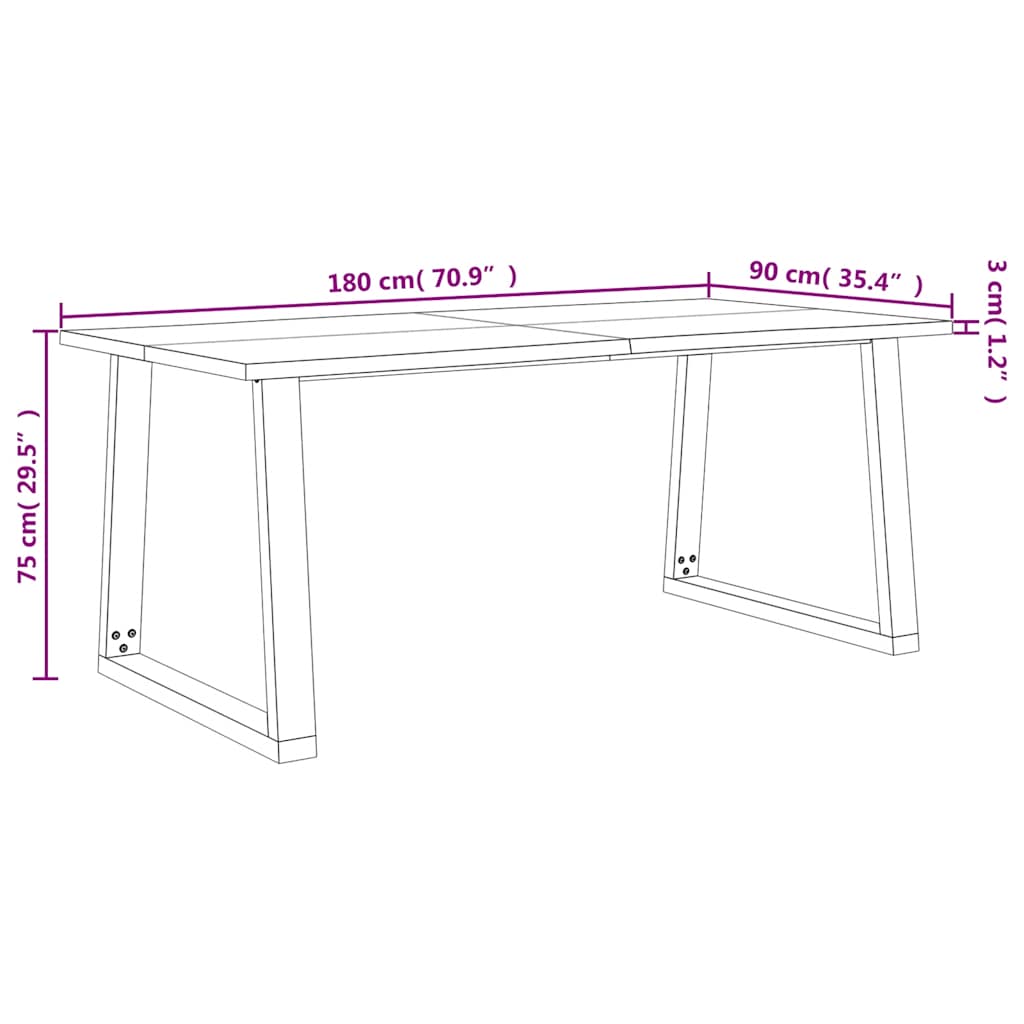 Valgomojo stalas su gyvu kraštu, 180x90x75cm, akacijos masyvas