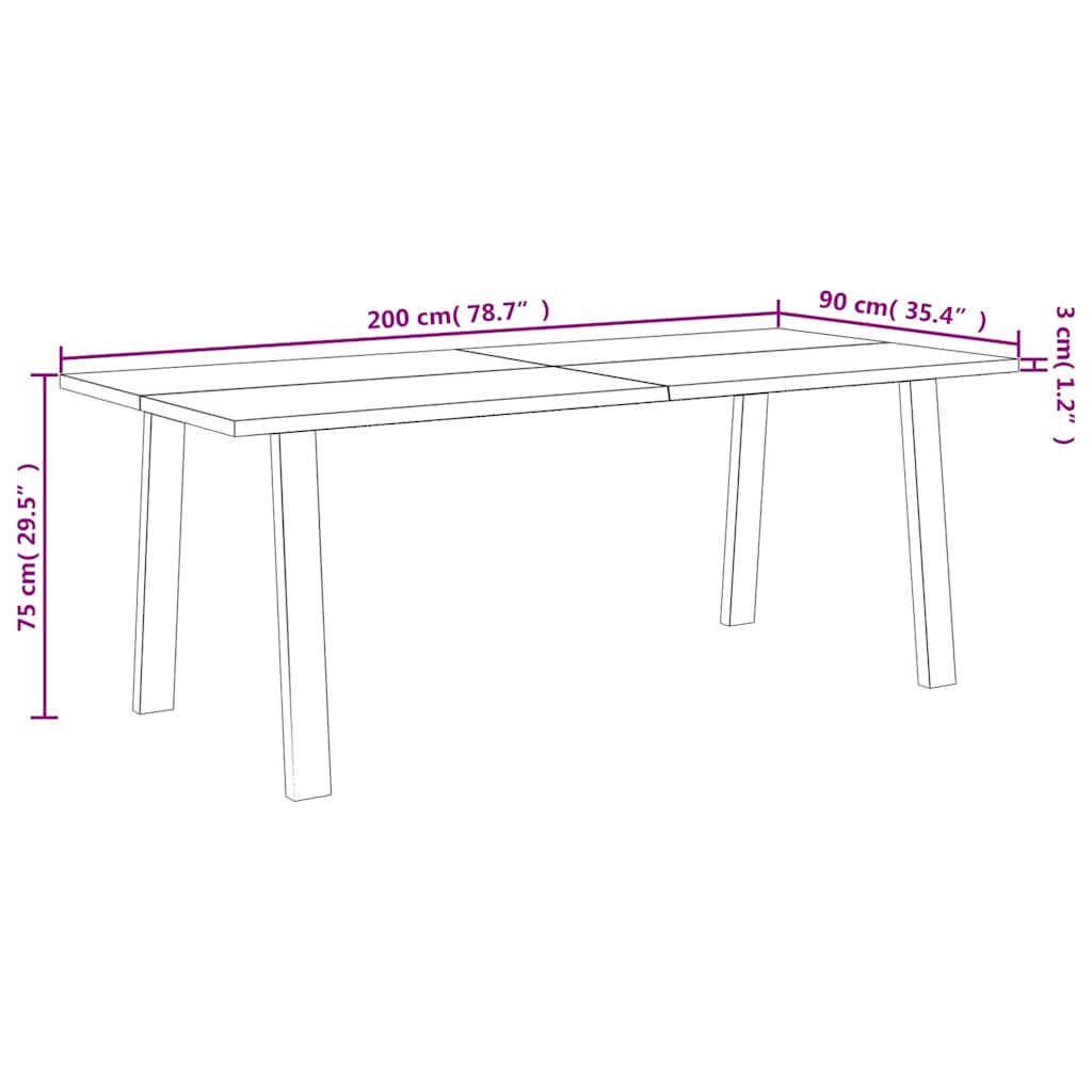 Dining table, 200x90x75cm, solid acacia wood