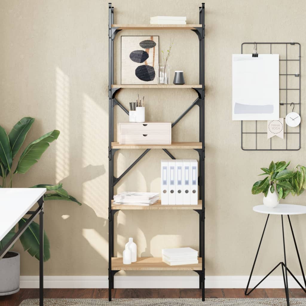 Bookcase, 5-tier, oak, 56x31.5x174cm, engineered wood