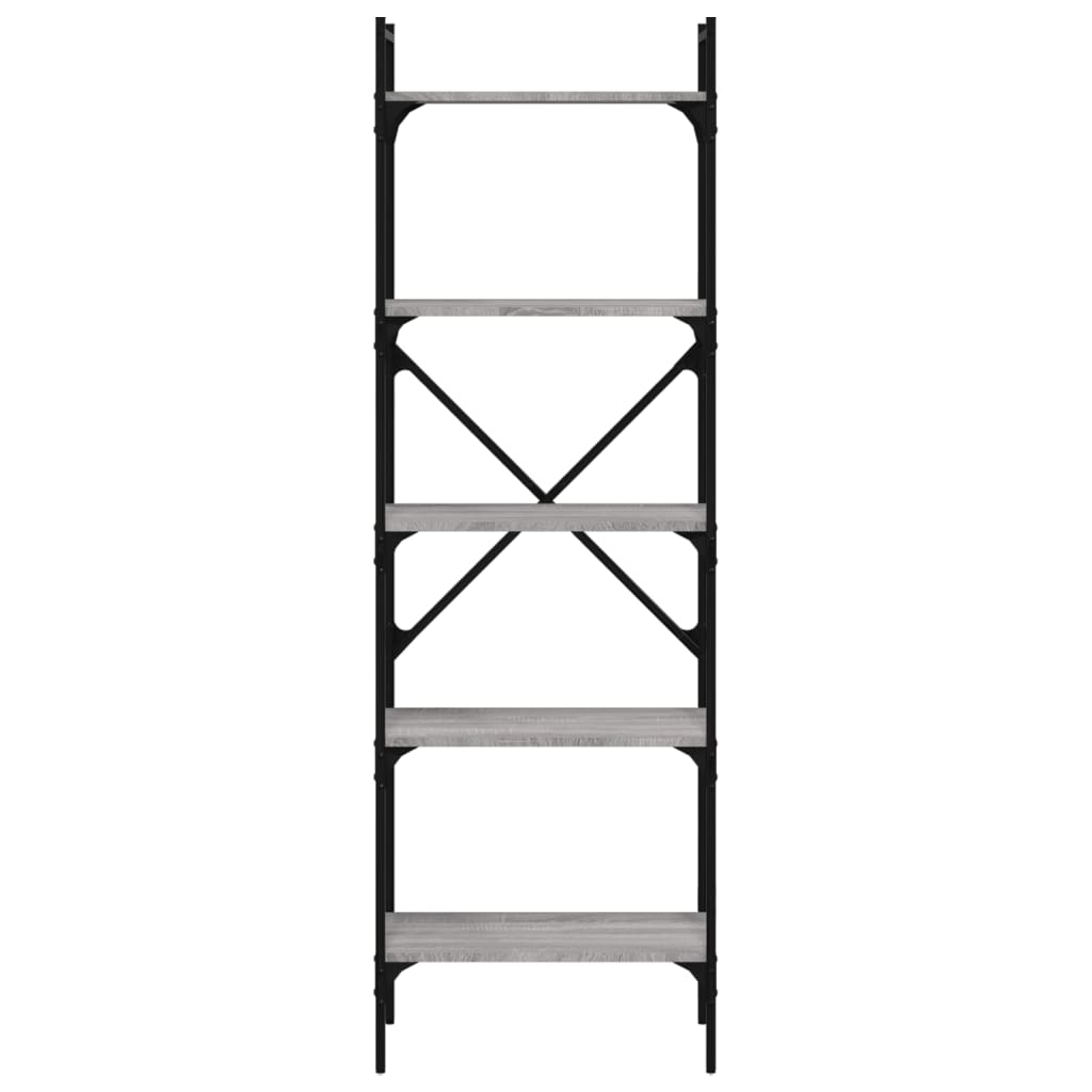 Grāmatu plaukts, 5 stāvi, pelēks ozols, 56x31,5x174cm, koks