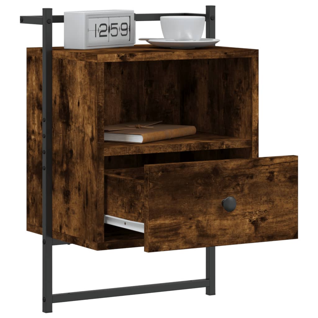 Wall-mounted nightstand, smoky, 40x30x61cm, engineered wood
