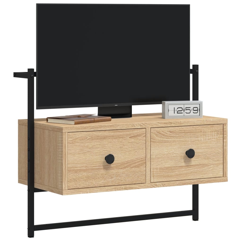 Wall-mounted TV cabinet, oak, 60.5x30x51cm, wood