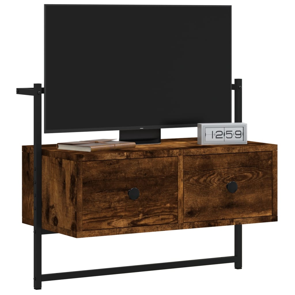 Wall-mounted TV cabinet, smoked, 60.5x30x51cm, wood