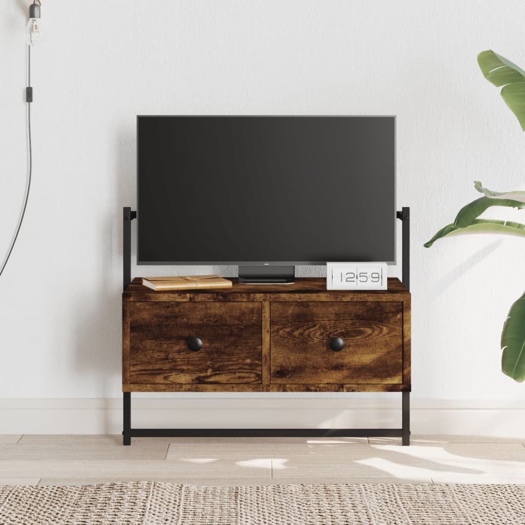 Wall-mounted TV cabinet, smoked, 60.5x30x51cm, wood