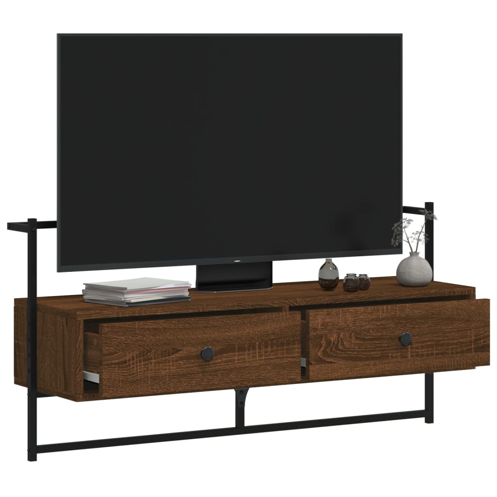 Pie sienas stiprināms TV skapītis, brūns, 100,5x30x51 cm, koks