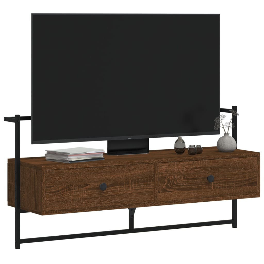 Pie sienas stiprināms TV skapītis, brūns, 100,5x30x51 cm, koks