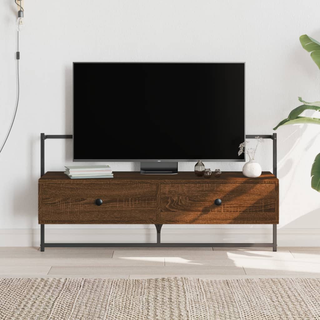 Pie sienas stiprināms TV skapītis, brūns, 100,5x30x51 cm, koks