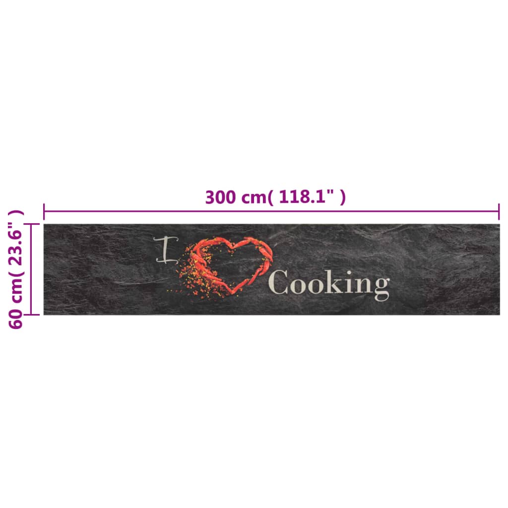 Kitchen mat, black, 60x300cm, velvet, washable
