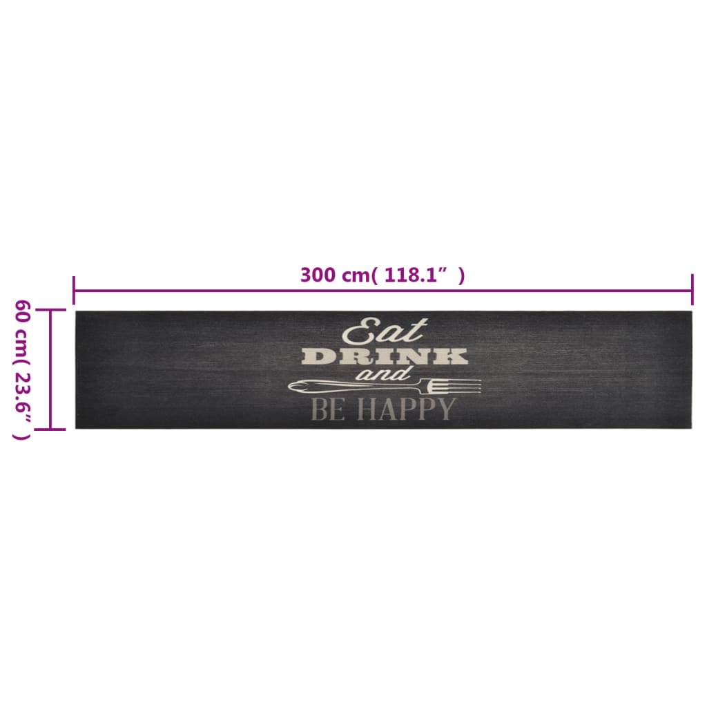 Kitchen mat, black, 60x300cm, velvet, washable