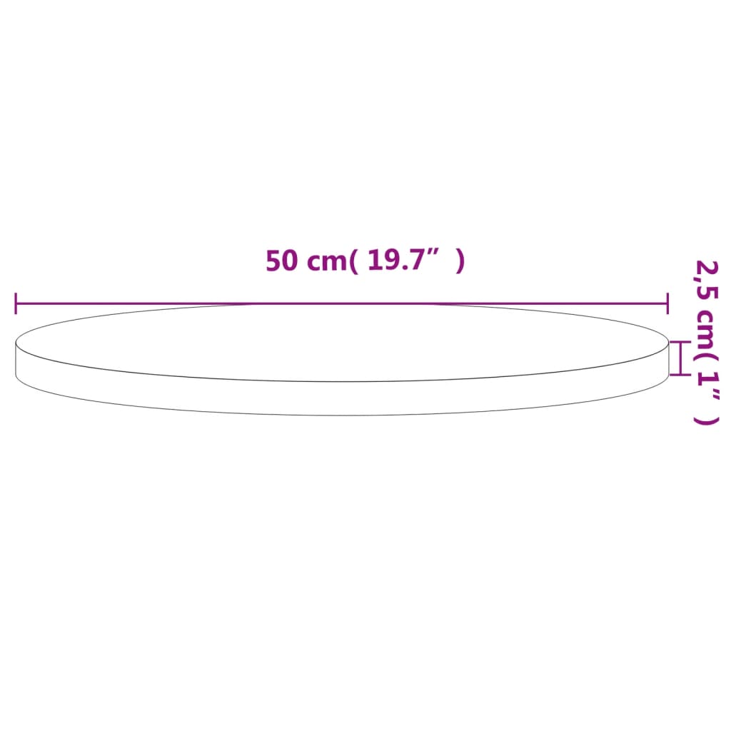Worktop, 50x2.5cm, solid beech wood, round