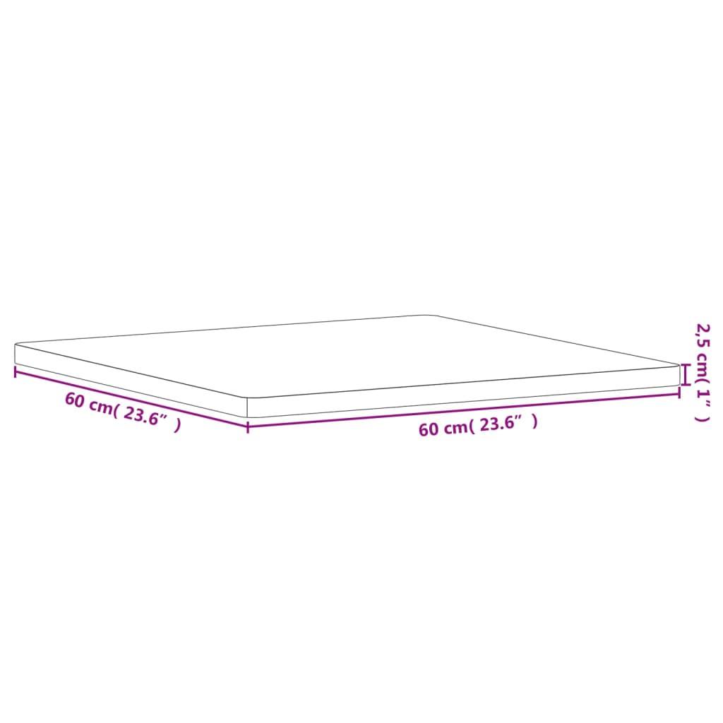 Countertop, 60x60x2.5cm, solid beech, square