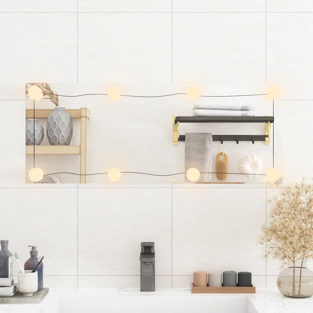 Sieninis veidrodis su LED lemputėmis, 30x80cm, stiklas