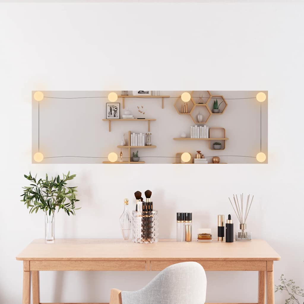 Sieninis veidrodis su LED lemputėmis, 30x100cm, stiklas
