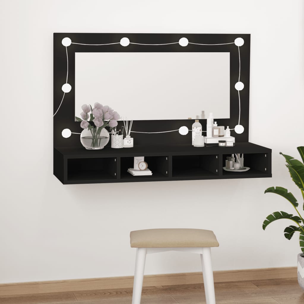 Veidrodinė spintelė su LED apšvietimu, juoda, 90x31,5x62cm