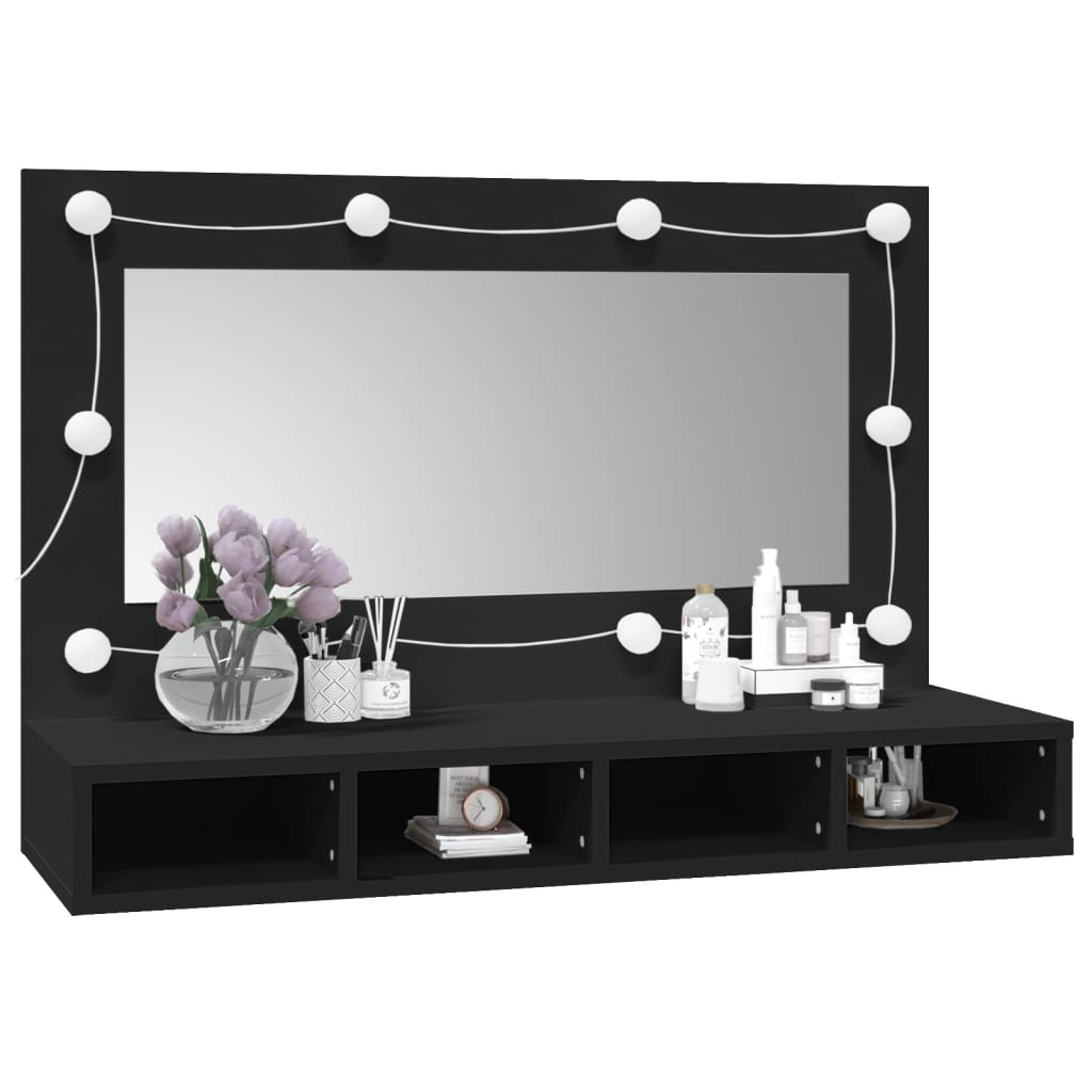 Veidrodinė spintelė su LED apšvietimu, juoda, 90x31,5x62cm