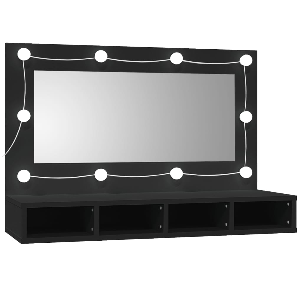 Veidrodinė spintelė su LED apšvietimu, juoda, 90x31,5x62cm