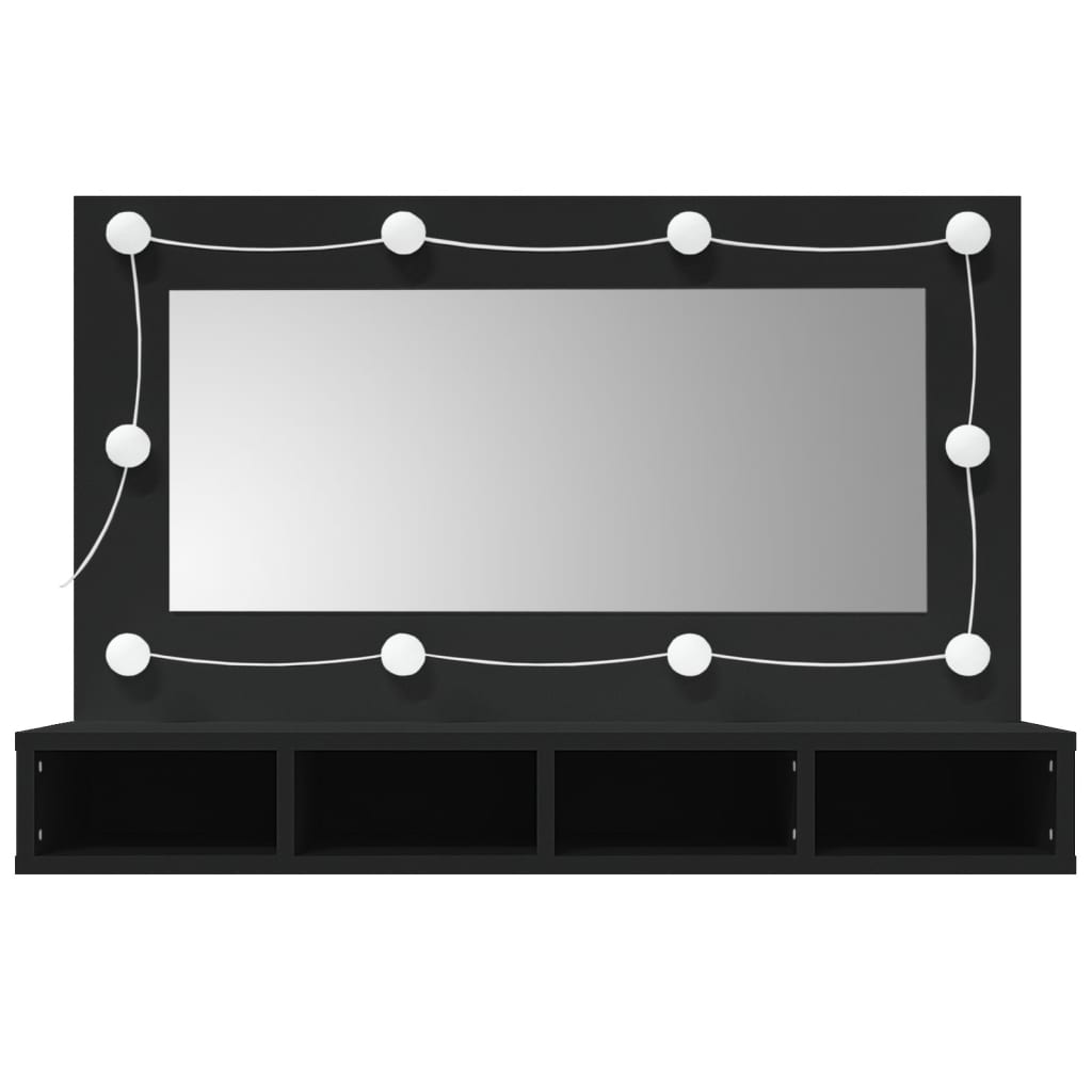 Veidrodinė spintelė su LED apšvietimu, juoda, 90x31,5x62cm