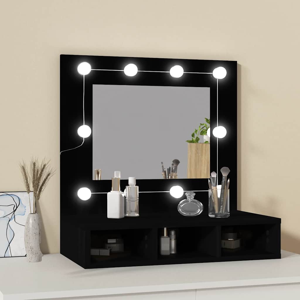 Spoguļskapītis ar LED apgaismojumu, melns, 60x31,5x62 cm