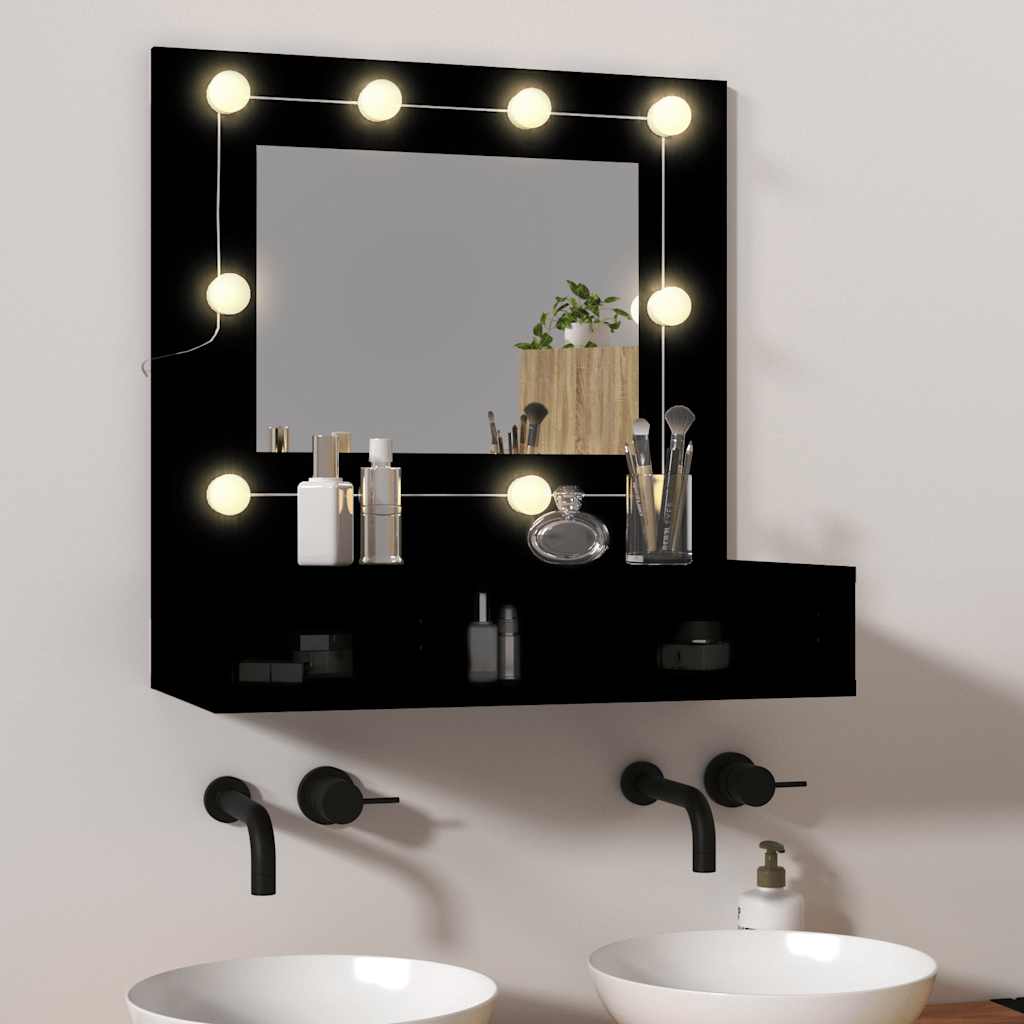 Spoguļskapītis ar LED apgaismojumu, melns, 60x31,5x62 cm