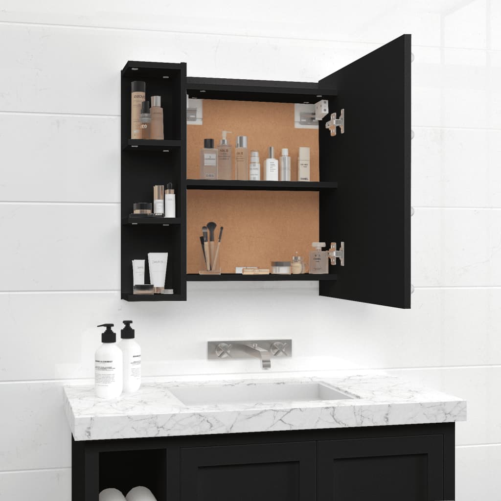 LED mirrored cabinet, black, 70x16.5x60cm