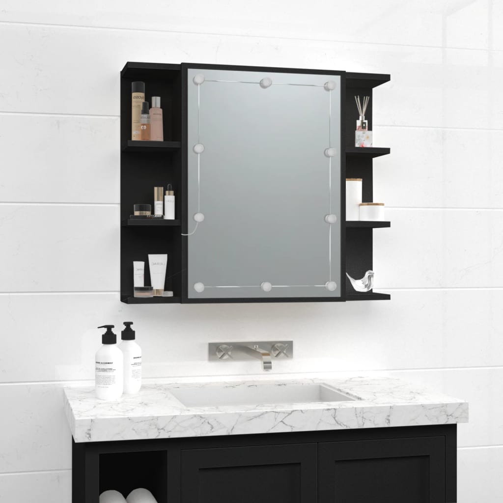 LED mirrored cabinet, black, 70x16.5x60cm