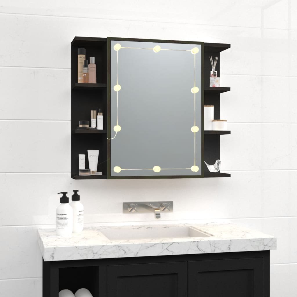 LED mirrored cabinet, black, 70x16.5x60cm
