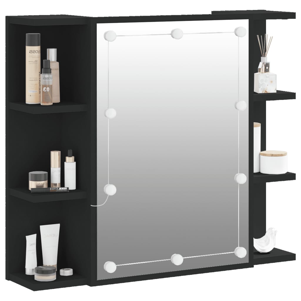 LED mirrored cabinet, black, 70x16.5x60cm