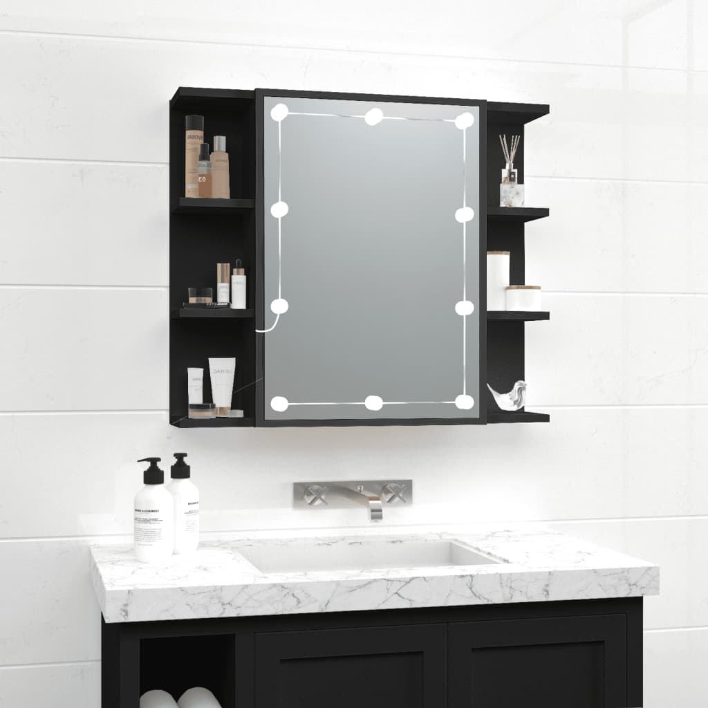LED mirrored cabinet, black, 70x16.5x60cm