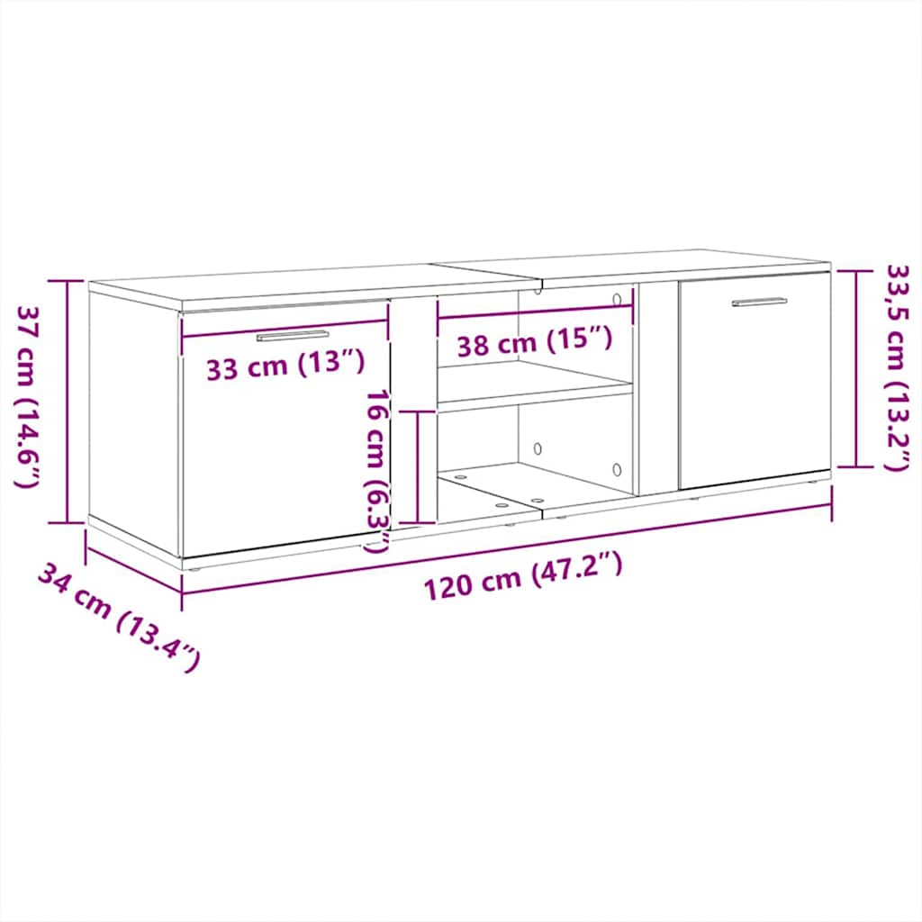 TV cabinet, smoky oak, 120x34x37cm, engineered wood