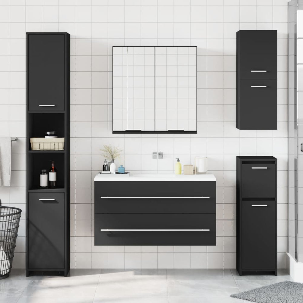 Veidrodinė vonios spintelė, juoda, 64x20x67cm, apdirbta mediena