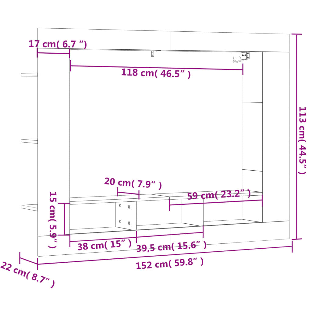 TV cabinet, concrete grey, 152x22x113cm, wood