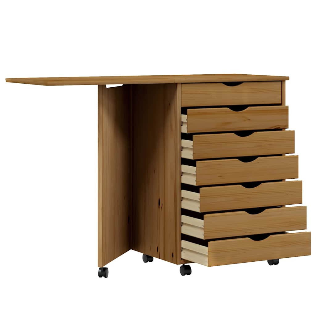 Cabinet with castors and table MOSS, brown, solid pine