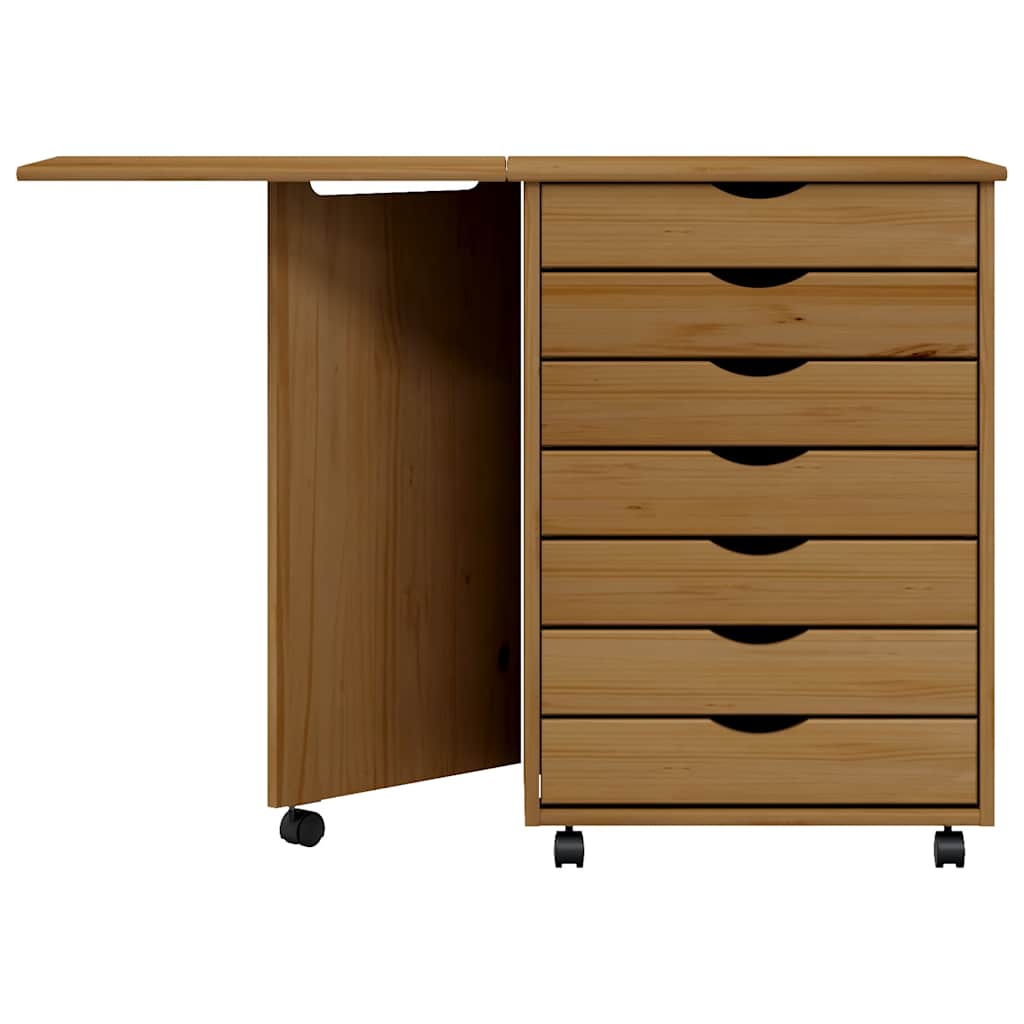 Cabinet with castors and table MOSS, brown, solid pine
