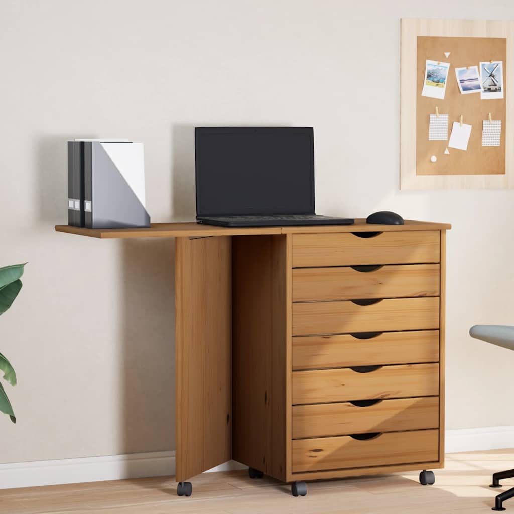 Cabinet with castors and table MOSS, brown, solid pine