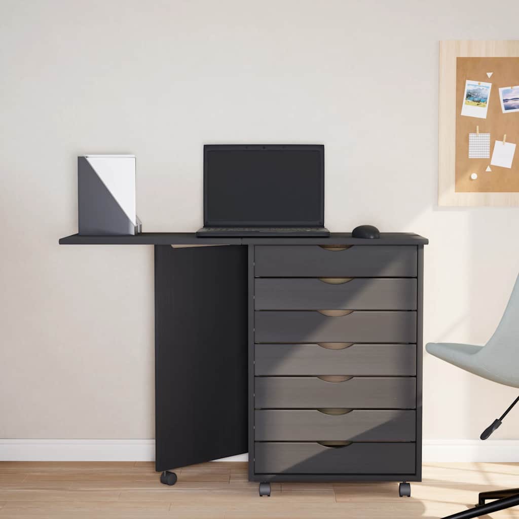 Cabinet with castors and table MOSS, grey, solid pine