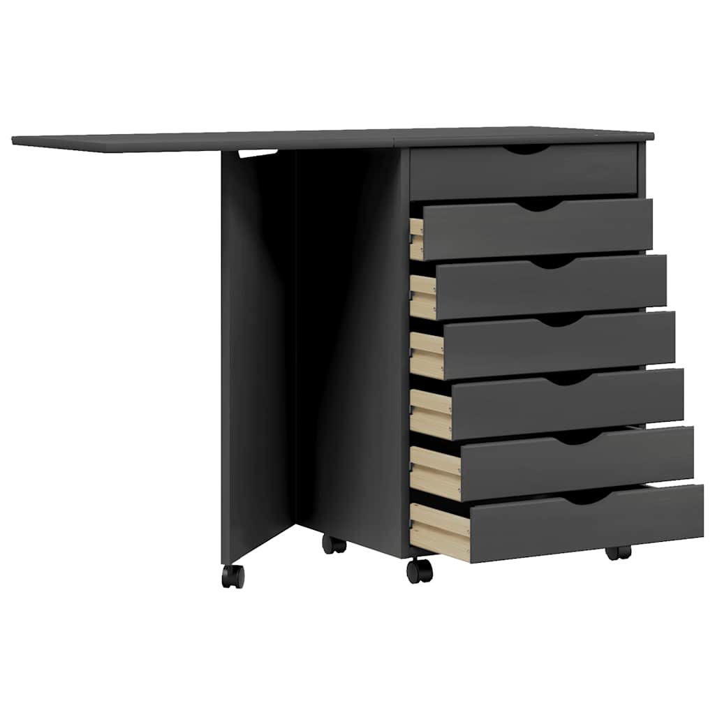 Cabinet with castors and table MOSS, grey, solid pine