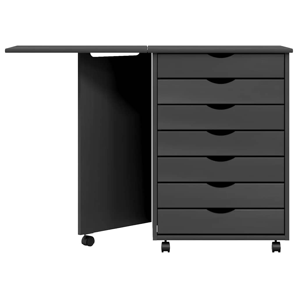 Cabinet with castors and table MOSS, grey, solid pine