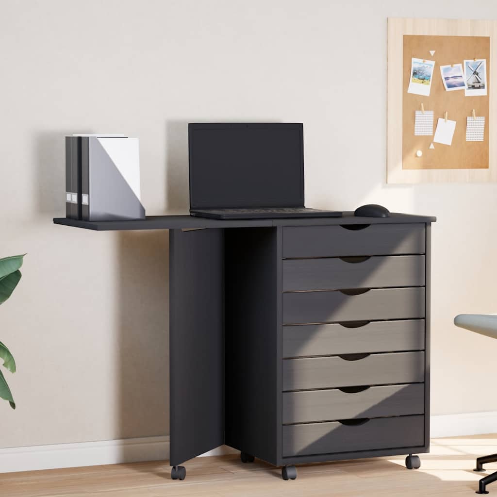 Cabinet with castors and table MOSS, grey, solid pine