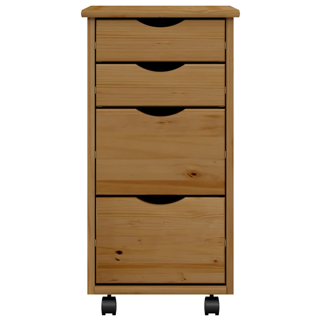 MOSS cabinet with castors and drawers, brown, solid pine