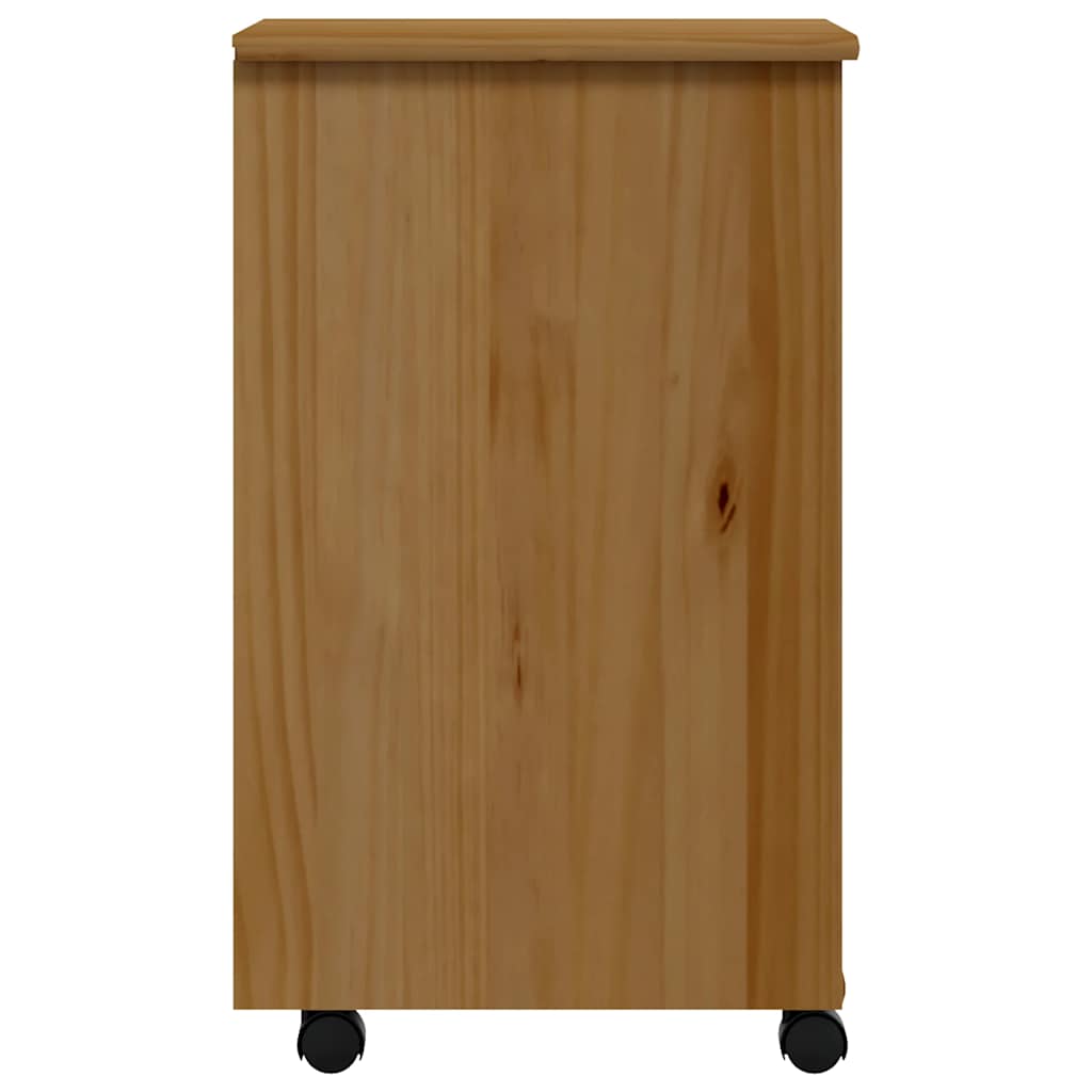 MOSS cabinet with castors and drawers, brown, solid pine