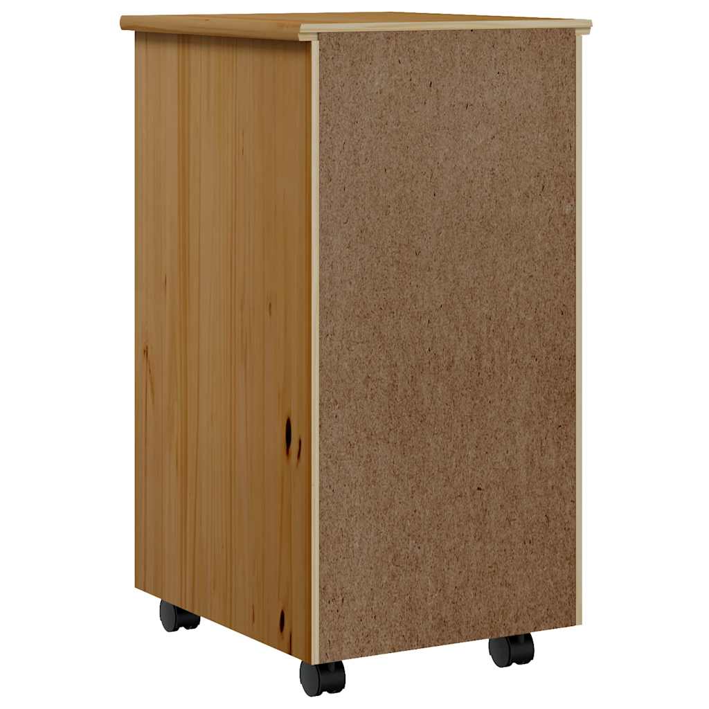MOSS cabinet with castors and drawers, brown, solid pine