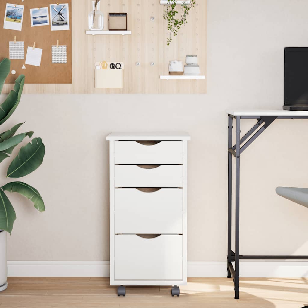 Cabinet with castors MOSS, white, solid pine