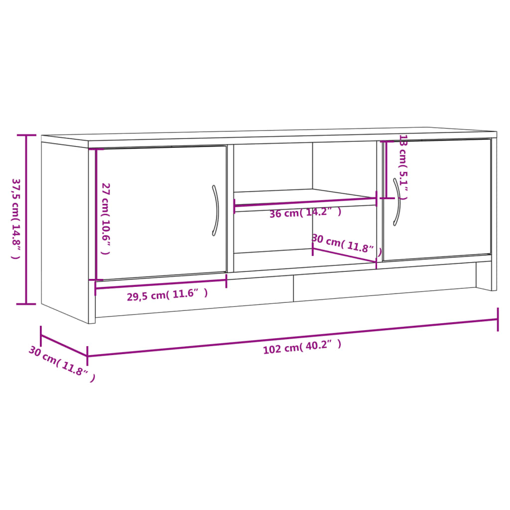 TV cabinet, white, 102x30x37.5cm, engineered wood