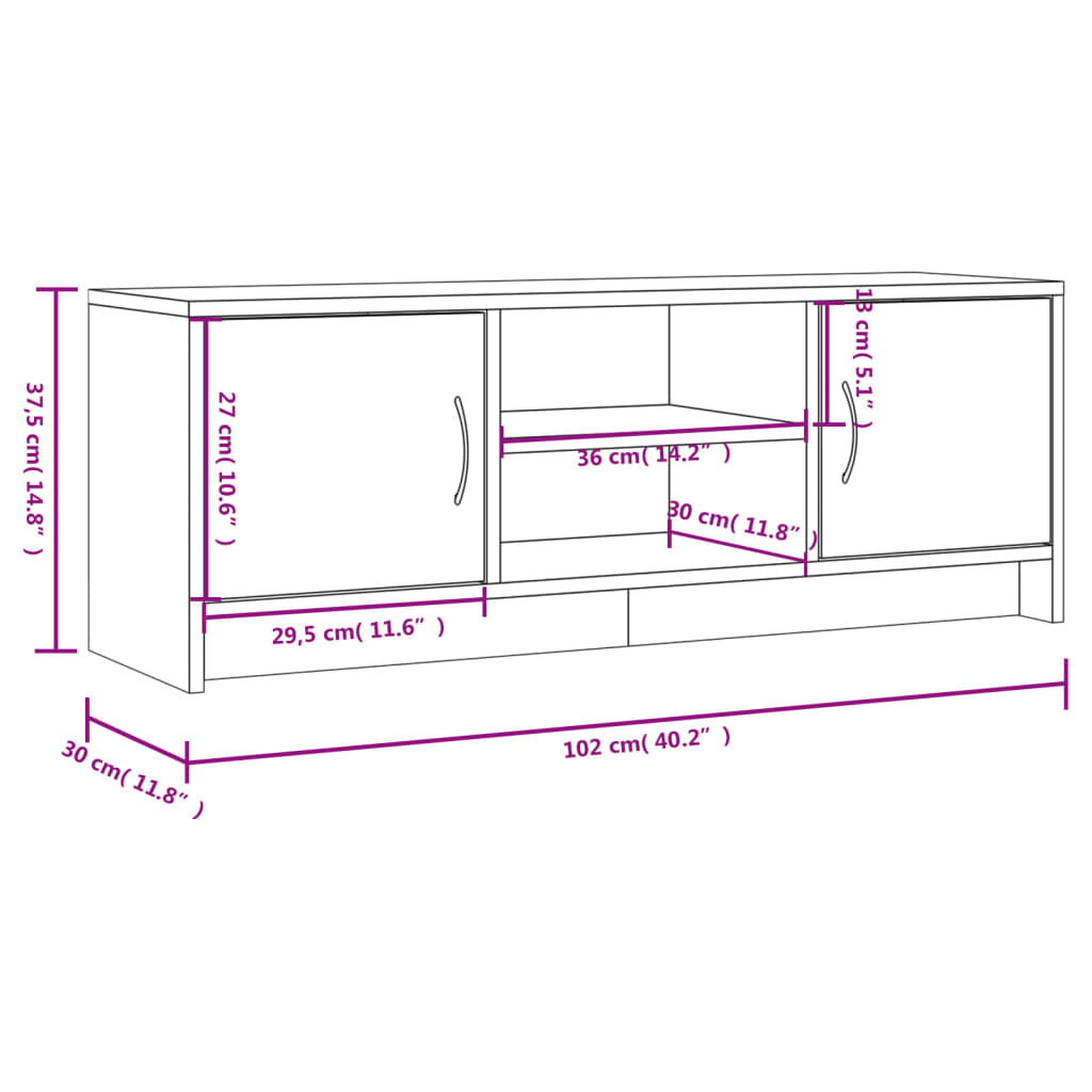 TV cabinet, oak, 102x30x37.5cm, finished wood
