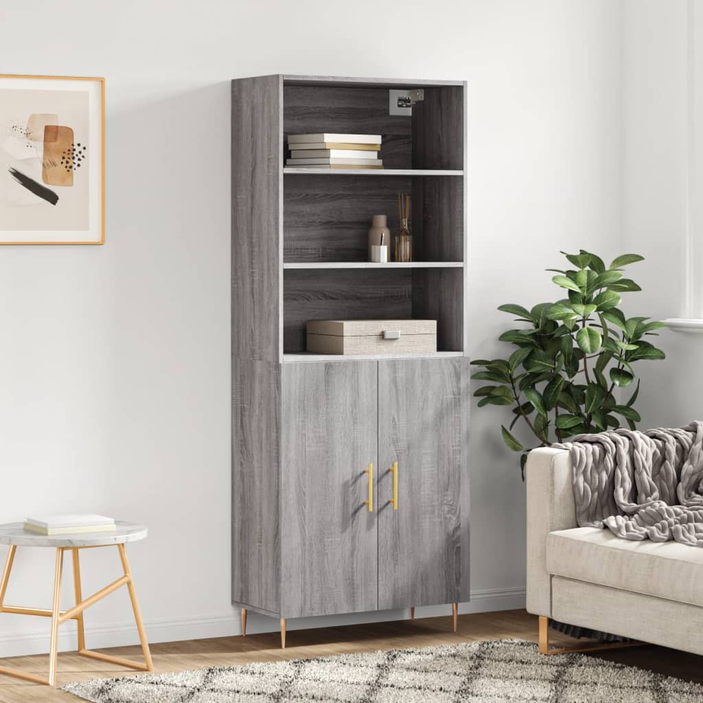 Chest of drawers, grey oak, 69.5x34x180cm, engineered wood