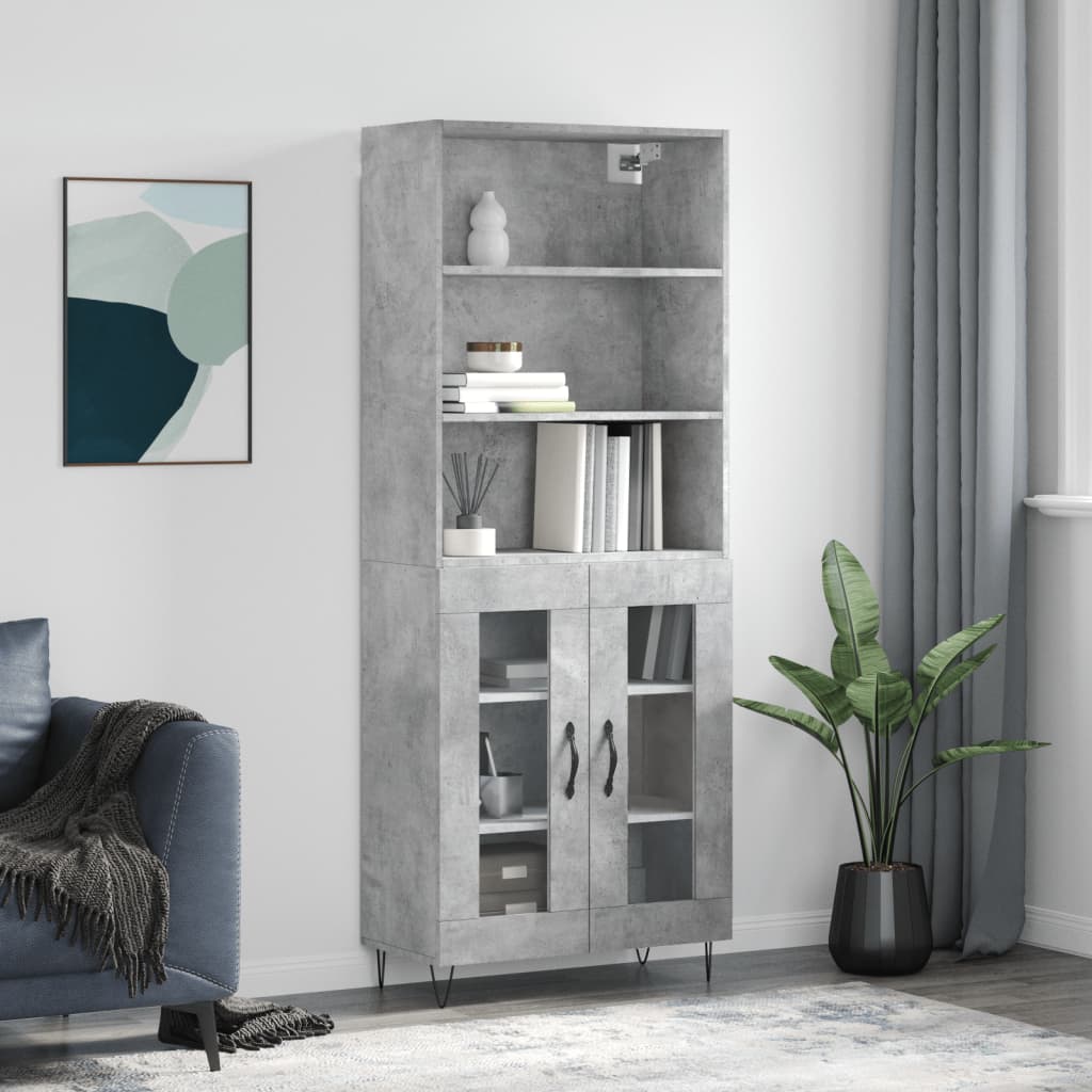 Kumode, betona pelēka, 69,5x34x180cm, apstrādāta koksne