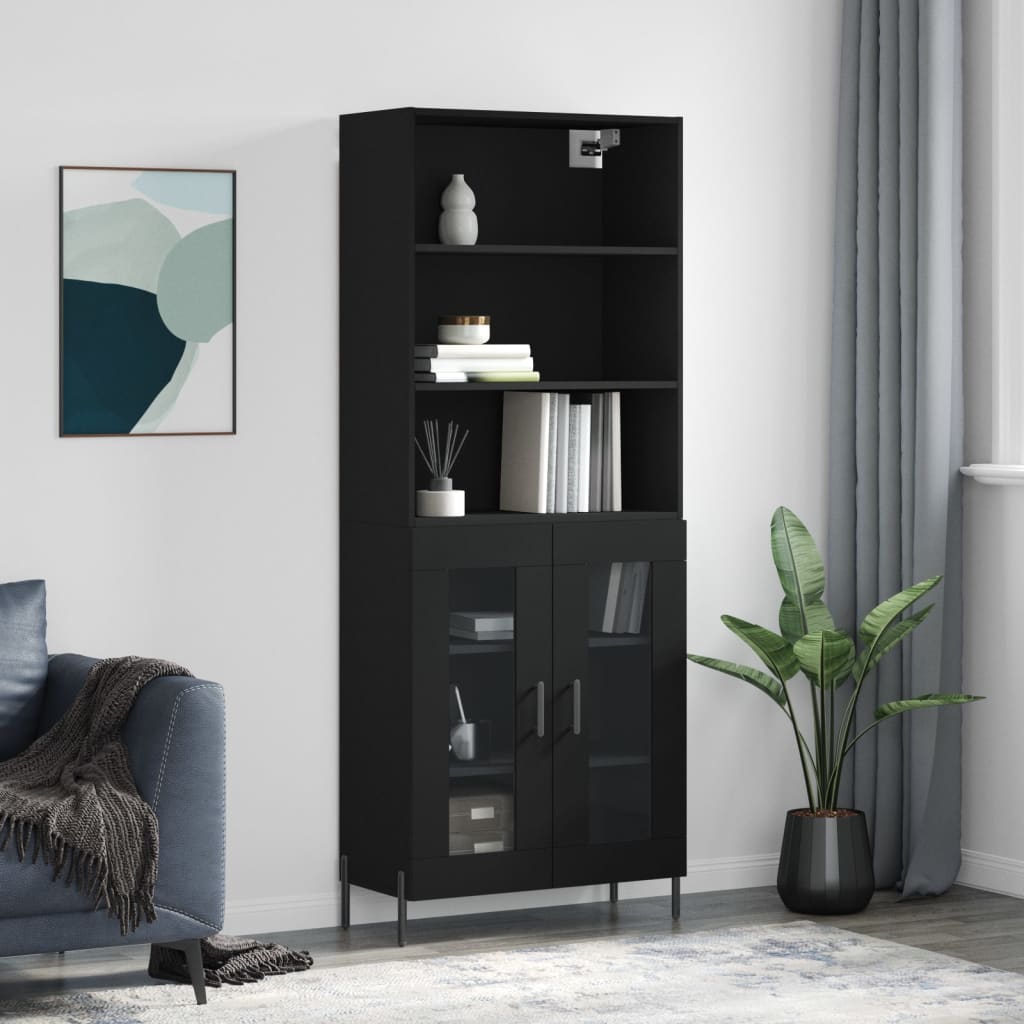 Chest of drawers, black, 69.5x34x180cm, engineered wood