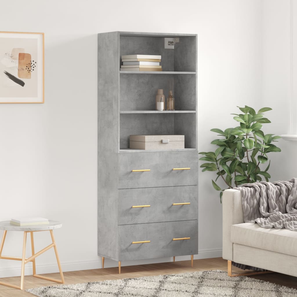 Kumode, betona pelēka krāsa, 69,5x34x180 cm, apstrādāta koksne