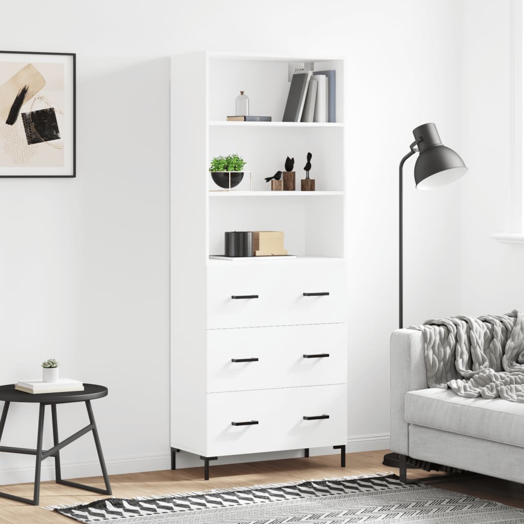 Chest of drawers, white, 69.5x34x180cm, engineered wood